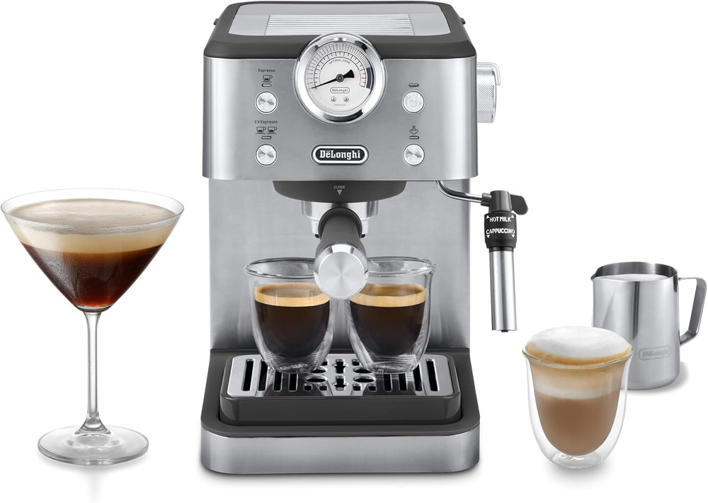 De'Longhi Classic EM450.M, Manual Coffee Machine with Steam Wand, Barista Pump Espresso Machine, Cappuccino Nozzle, Double Wall Filter Basket, 15bar,
