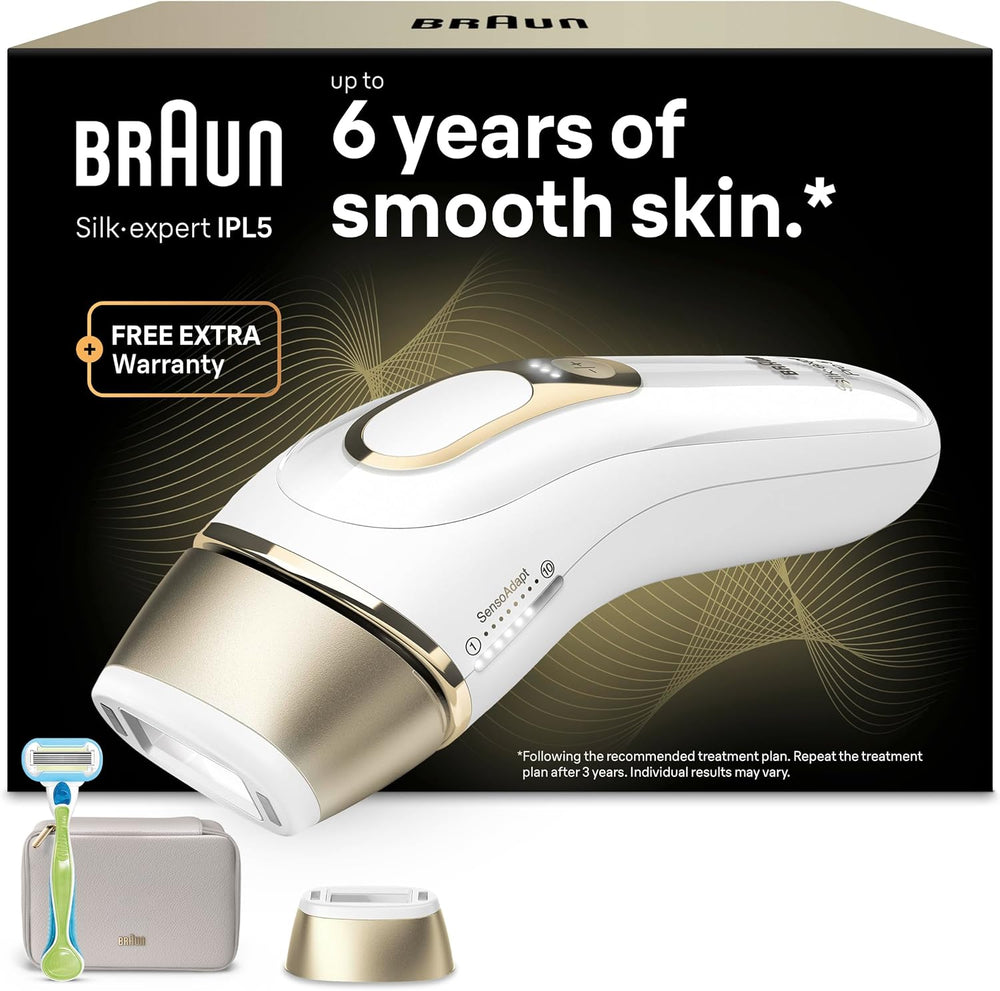 Braun IPL Silk-Expert Pro 5, at Home Hair Removal, White/Gold, PL5052