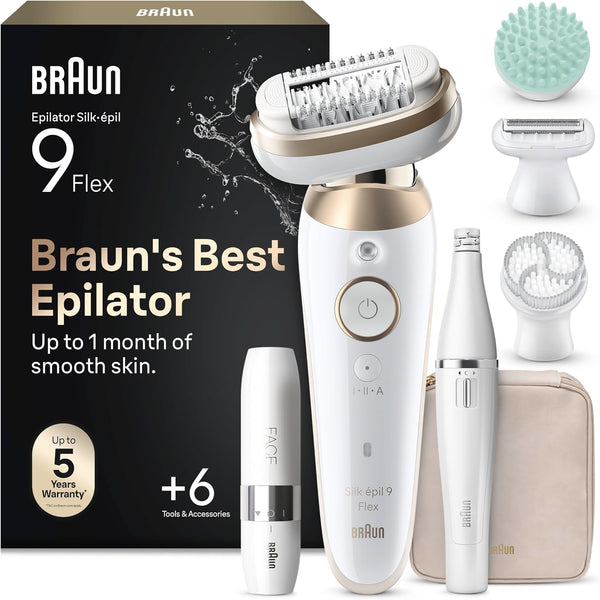 Braun Silk-épil 9 Flex SkinSpa Epilator, Wet & Dry, 9-681 3D, Gold