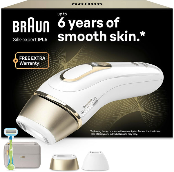 Braun IPL Silk Expert Pro 5, Visible Permanent Hair Removal, White/Gold