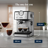 De'Longhi Classic EM450.M, Manual Coffee Machine with Steam Wand, Barista Pump Espresso Machine, Cappuccino Nozzle, Double Wall Filter Basket, 15bar,